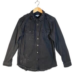 Distressed Denim Shirt Jacket Mens Small‎ Button Up Grunge Streetwear Indie